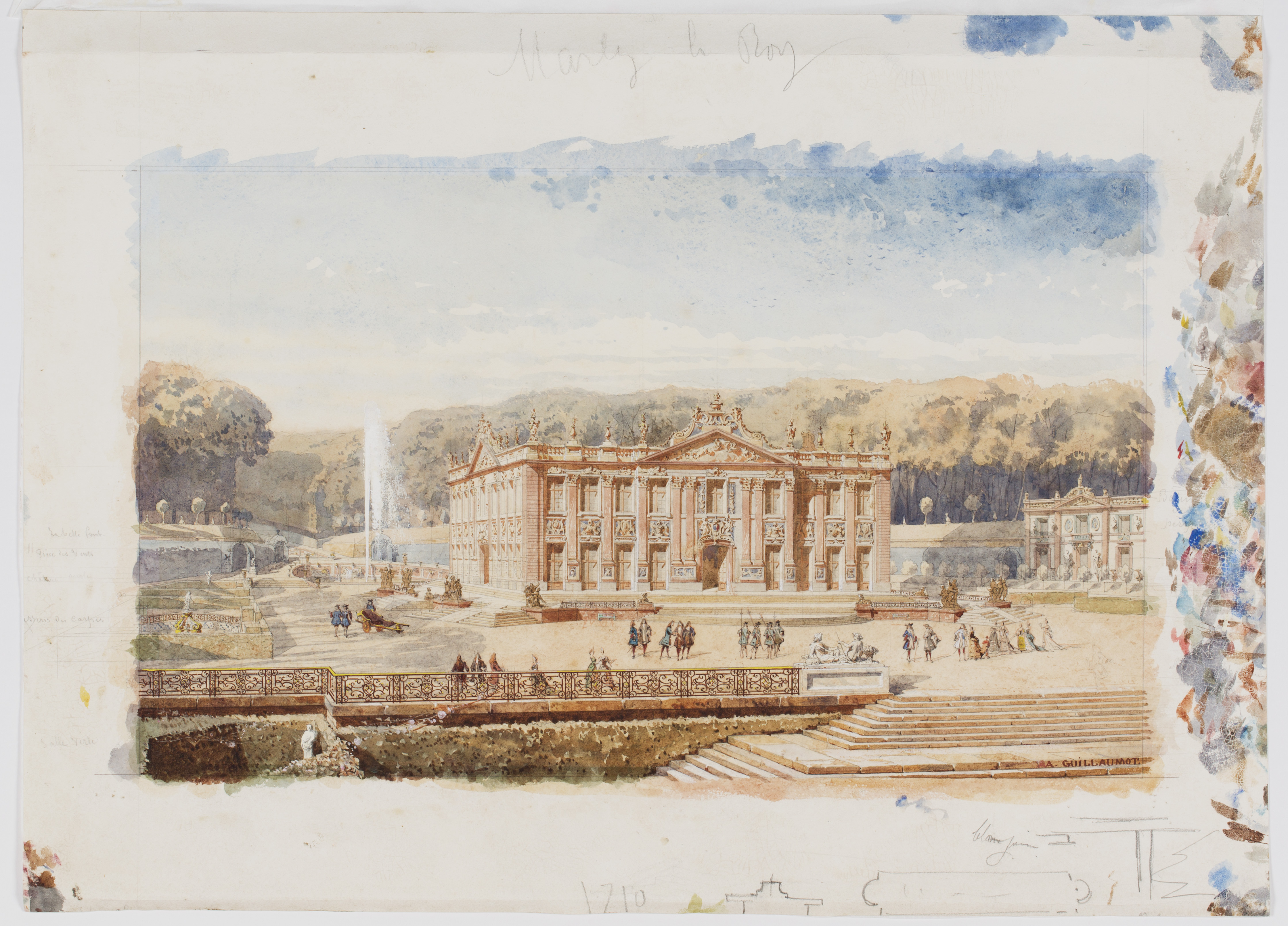 Le Pavillon royal de Marly vers 1715,  Auguste-Alexandre Guillaumot (1815-1892)  Vers 1875  Aquarelle et gouache sur traits de crayon et de sanguine  Musée du Domaine royal de Marly  © Musée du Domaine royal de Marly – Louis Bourjac