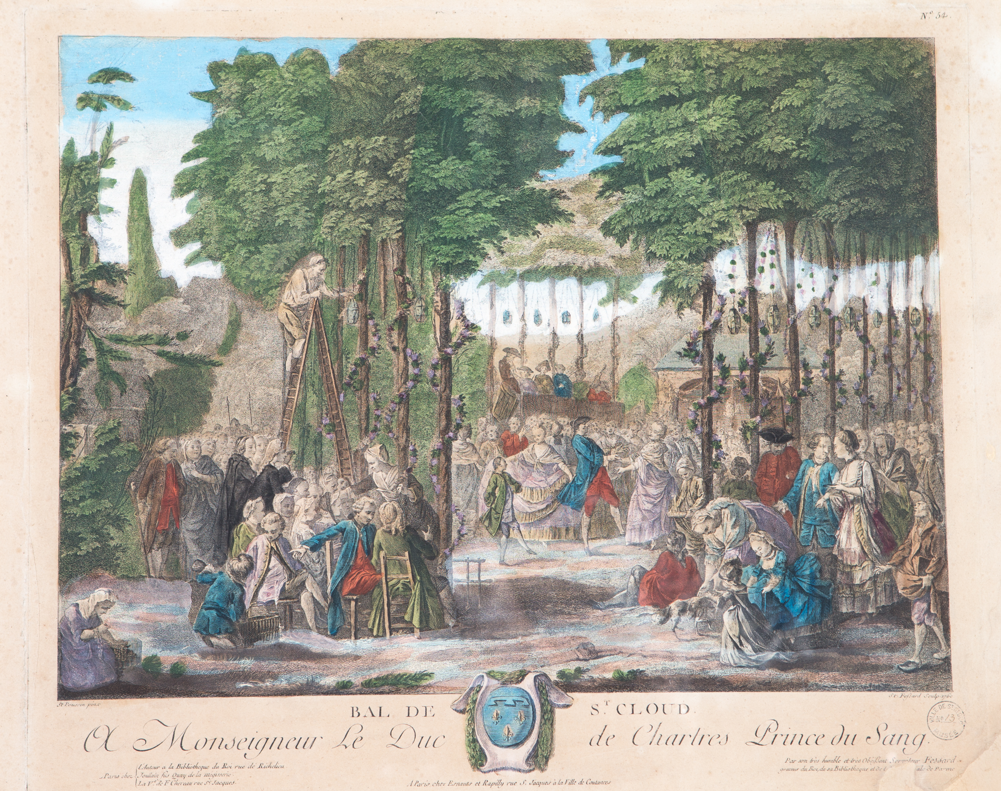 bal de Saint-Cloud Ã&nbsp; monseigneur le Duc de Chartres. Prince du sang. Gravure sur papier XVIIIe siÃ¨cle. Provenance, collection Maindron